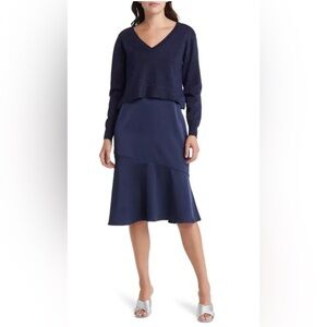 SAM EDELMAN‎ Navy blue sweater slip dress size 12.
